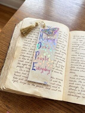 Handcrafted 
Bookmark with Gold Tassel 
‘Helping Other People Everyday'